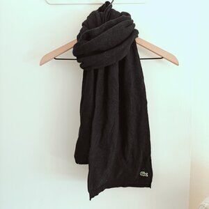 Lacoste Black Cashmere Wool Blend Double Layer Long Scarf Minimalist Everyday
